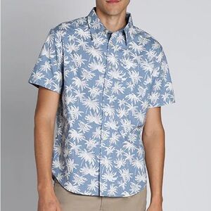 Jachs Blue White Tropical Palm Print Stretch Short Sleeve Button Up Shirt NEW M